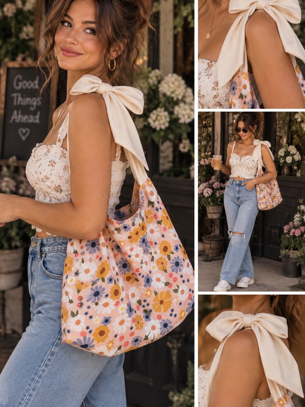 🌸 Cottagecore Boho Handcrafted Floral Bow Shoulder Bag 🌸